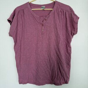Black Bow Modal Blend Henley Tee Dusty Rose | Soft Casual Capsule Top | L